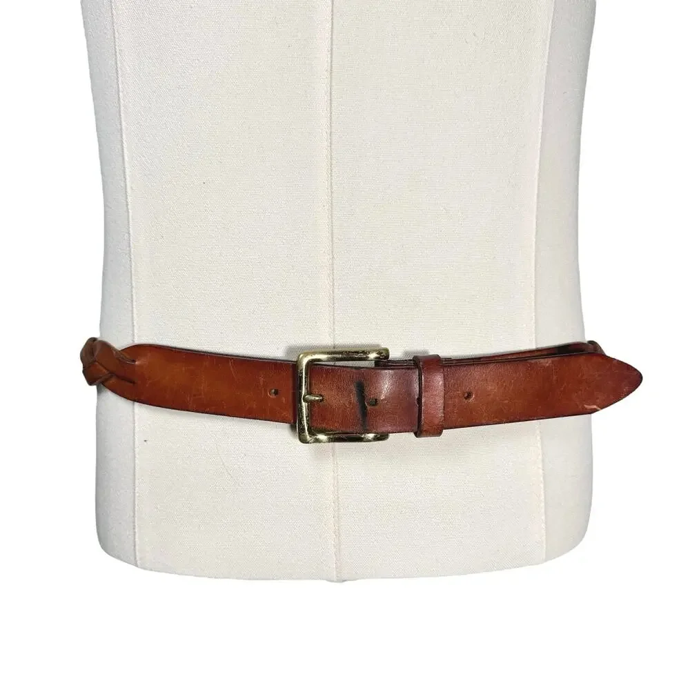 Polo Ralph Lauren | Men | Vintage Aged Thick Braided Leather Belt | Size 34